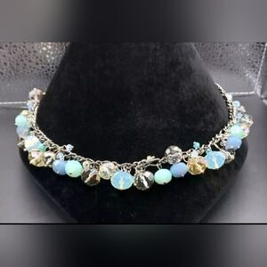 Fauceted Beaded Dangle Silvertone Statement Bib Necklace NWOT